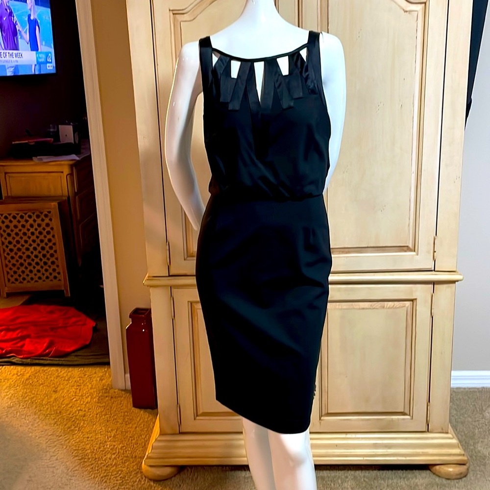 ADAM LIPPES Boat Neck Cut Outs Trimmed in Satin Wool Pencil Sheath Dress NWOT 6